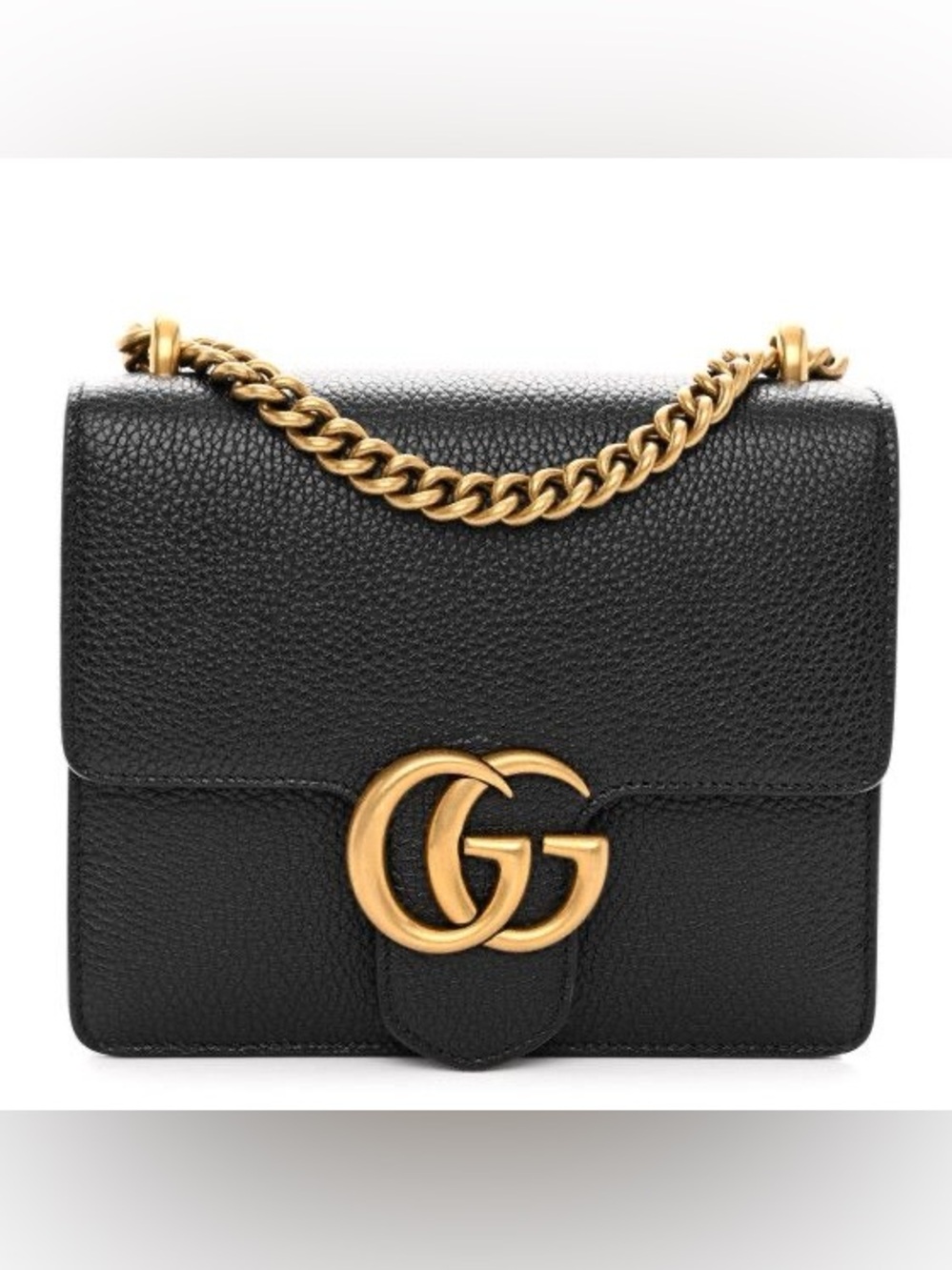 GUCCI Calfskin Small GG Marmont Chain Shoulder Bag Black